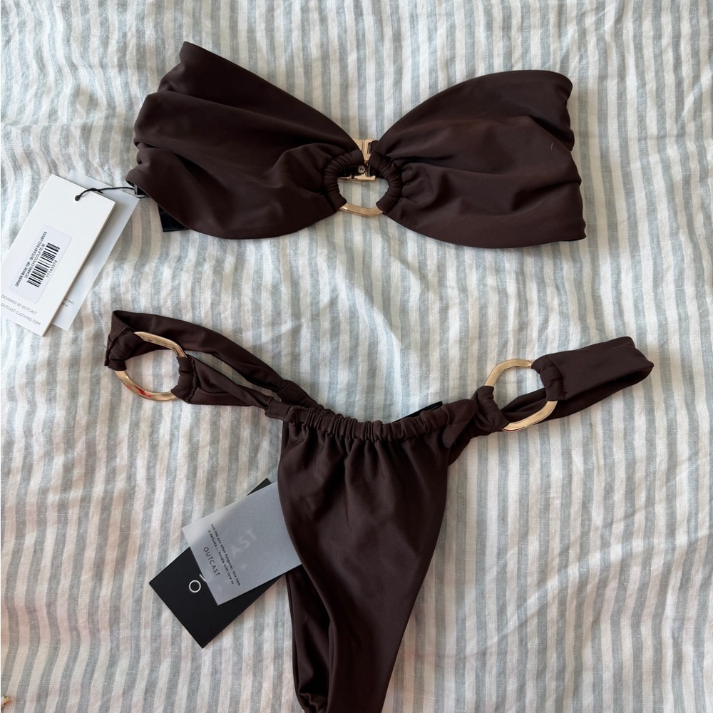 Chic Brown Bikini Set with Gold Accents